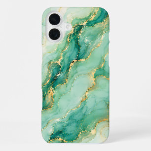 Coque iPhone 16 Plus Marbre Luxueux Vert et Or