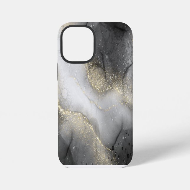 Coque iPhone Marbre noir et or abstrait (Verso)