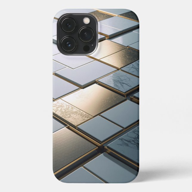 Coque iPhone Marbre Or Carreaux Luxe Géométrie (Verso)