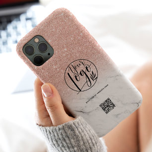 Coque Pour Pour iPhone 14 Pro Max Marbre rose or entreprise logo entreprise qr code