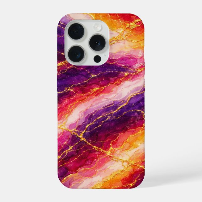 Coque iPhone Marbre Royal Plum & Framboise avec Veinage Doré (Verso)