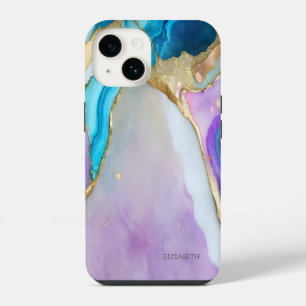 Coque Pour iPhone 14 Marbre Violet Bleu Chic Élégant