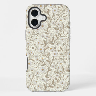 Coque iPhone 16 Plus Marguerites en blanc et marron sur fond blanc cass
