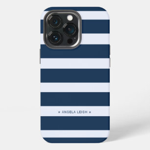 Etui iPhone 13 Pro Marlin moderne et rayures de cabane bleu blanc