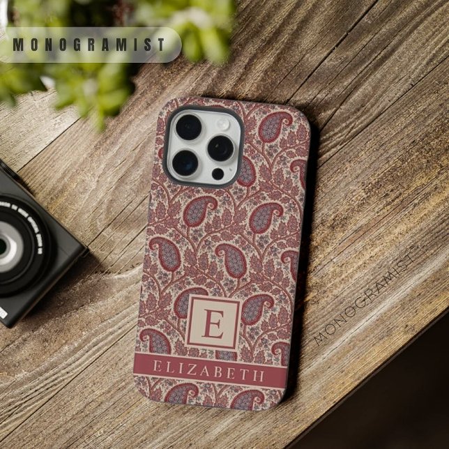 Coque iPhone Maroon rouge gris beige rose rose pastel (Customizable Maroon Red Grey Beige Pink Paisley iPhone Case)