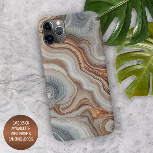 Coque iPhone 16 Pro Max Marron Élégant Beige Ambre Gris Quartz Agate Motif