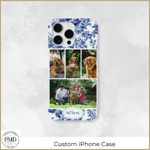 Coque iPhone 16 Pro Max Meilleur Chien Jamais Toile Bleue Florale Quatre P