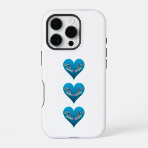 Coque iPhone 16 Pro Mérou - Cœurs bleus, disposés verticalement
