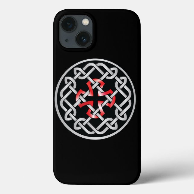 Coque iphone métallique rouge noeud celtique (Verso)
