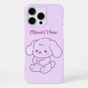 Coque iPhone 16 Pro Max Mignon Kawaii Pastel Violet Chien Douillet Personn