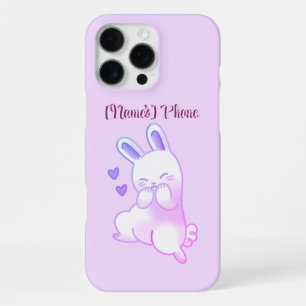 Coque iPhone 16 Pro Max Mignon Kawaii Pastel Violet Lapin avec Cœurs Perso