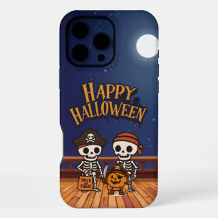 Coque iPhone 16 Pro Max mignon, squelettes et citrouille Halloween