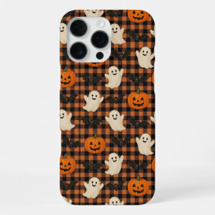 Coque iPhone 16 Pro Max Mignonne, en vichy halloween fantôme chauves-souri