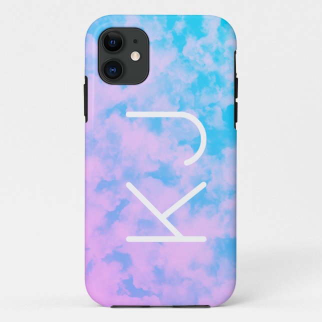 Coque iphone migre rose et bleu ciel Monogramme-Ma (Dos)
