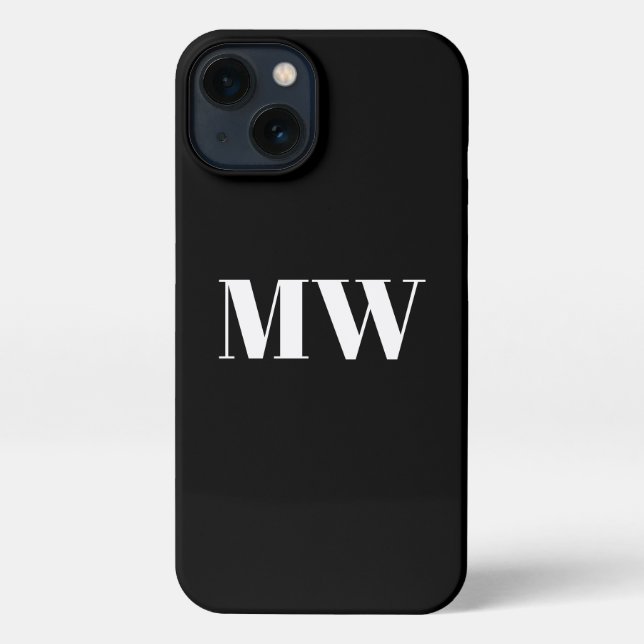 Coque iPhone Mini monogramme personnalisé initiales solide noir (Verso)