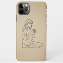 Minimalist Line Art Woman with Coffee | Cozy Aesth