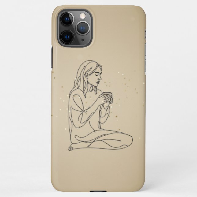 Coque iPhone Minimalist Line Art Woman with Coffee | Cozy Aesth (Dos)
