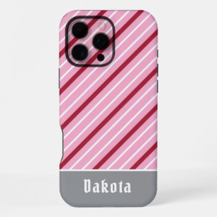 Coque iPhone 16 Pro Max Minimaliste Rose avec des rayures rouges foncées e