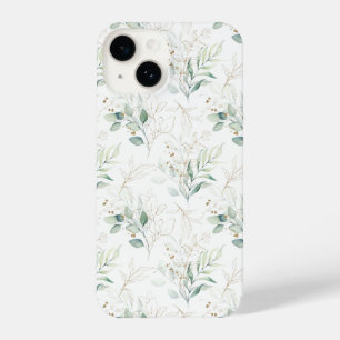 Coque Pour iPhone 14 Mint Green Pastel Floral Greenery Motif