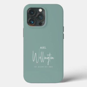 Etui iPhone 13 Pro Mme Script Green Épouse personnalisée Nouvellement
