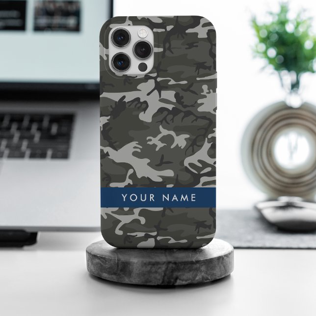 Coque iPhone Modèle de camouflage gris, Votre nom, Personnalise (Créateur téléchargé)