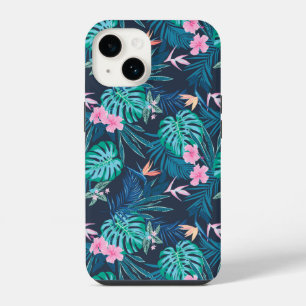Coque Pour iPhone 14 Modèle de jardin de fleurs tropicales bleues