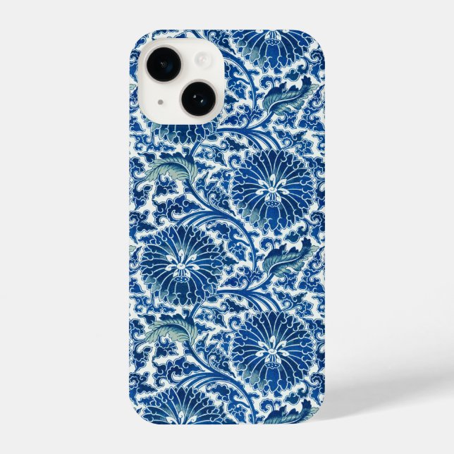Coque iPhone Modèle floral chinois bleu (Verso)