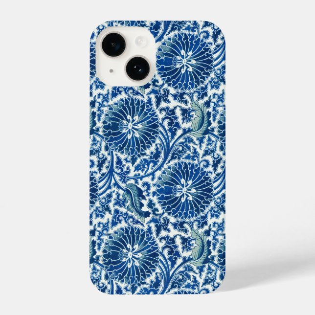 Coque iPhone Modèle floral chinois bleu (Verso)
