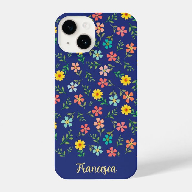 Coque iPhone Modèle floral Fleur sauvage bleu personnalisé (Verso)