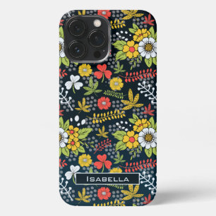 Etui iPhone 13 Pro Max Modèle floral fleuri coloré nom personnalisé