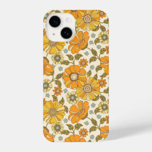 Coque Pour iPhone 14 Modèle Floral Orange vintage