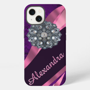 Etui iPhone 13 Modèle personnalisé joli élégant violet damassé
