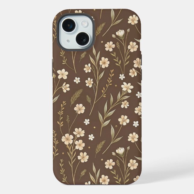 Coque iPhone Moder Pattern Wilflowers Brown Background (Verso)