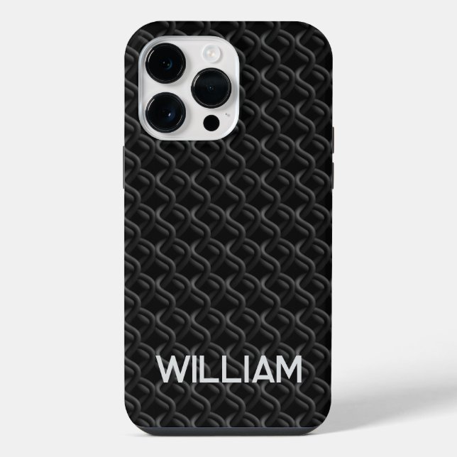 Coque iPhone Modern Black Rubber Lattice with Name (Verso)