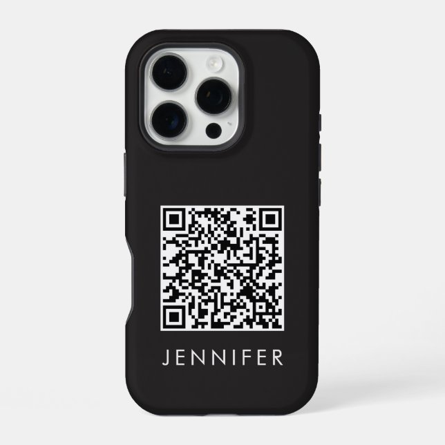 Coque iPhone Modern Minimalist Black Executive QR Code Monogram (Verso)