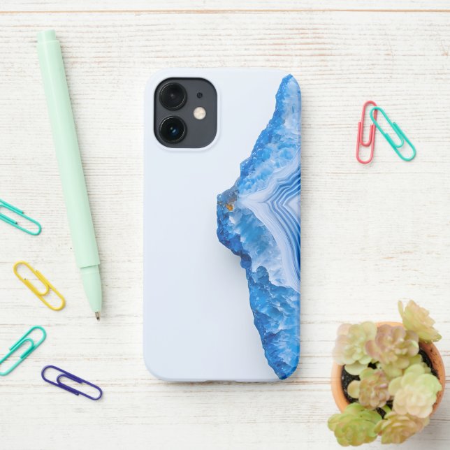 Coque iPhone Modern Stone Dusty Blue Marble (Sur le bureau)