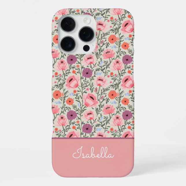 Coque iPhone Modern Wildflowers with Name (Verso)
