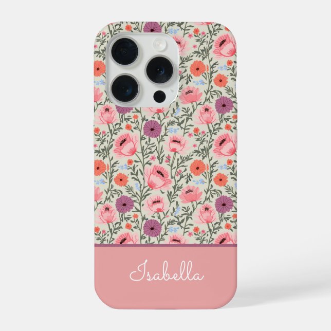 Coque iPhone Modern Wildflowers with Name (Verso)