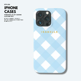 Coque iphone moderne Blue Buffalo Check avec nom