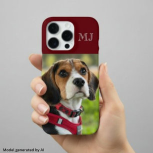 Coque iPhone 16 Pro Moderne Monogramme 1 Photo Rouge Bourgogne