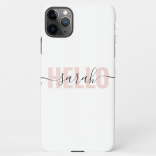 Coque iPhone 11Pro Max Moderne Pastel Rose Beauté Bonjour Et Votre Nom