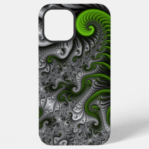 Coque iPhone 12 Pro Max Monde Fantastique Art Fractal Abstrait Vert Et Gri