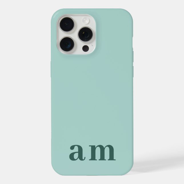 Coque iPhone Monogram 2 Initiales Sarcelle & Vert Mer Minimalis (Verso)