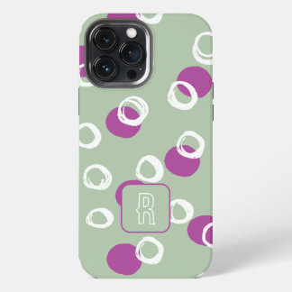 Etui iPhone 13 Pro Max Monogramd Elegant Résumé cercles de sauge Motif