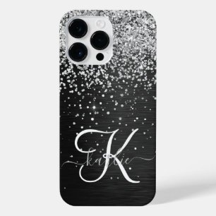 Coque Pour Pour iPhone 14 Pro Max Monogramme à étincelle noire à Parties scintillant