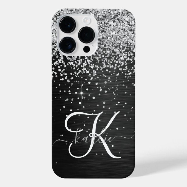 Coque iPhone Monogramme à étincelle noire à Parties scintillant (Verso)