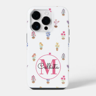 Coque Pour iPhone 14 Plus Monogramme aquarelle de fleurs en pot de campagne