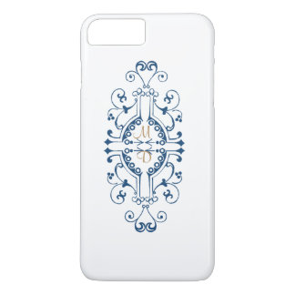 Coque iphone Monogramme bleu et or