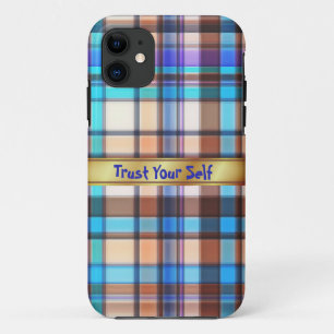 Coque iphone monogramme bleu plaid