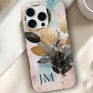 Coque iPhone 16 Pro Monogramme botanique élégant en or